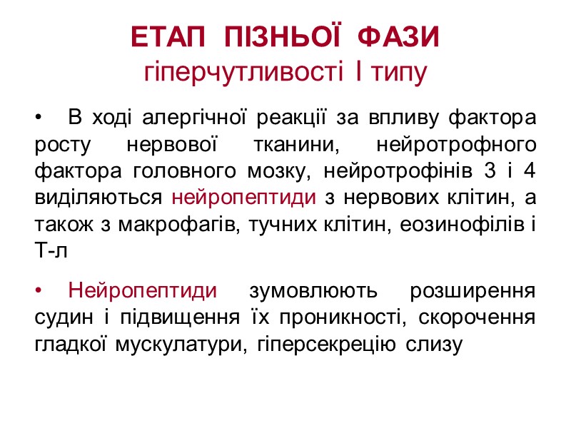 ЕТАП  ПІЗНЬОЇ  ФАЗИ  гіперчутливості І типу В ході алергічної реакції за